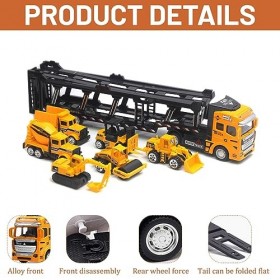 FENGQ Camion de Transporteur Engins, Engins de Chantier Voiture, Camion de Transporteur, Jouet Tracteur Tractopelle Benne en 