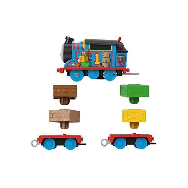 Le Train Thomas - Thomas et Le Cargo Feuilleté, Locomotive motorisée avec Fonctionnement à Piles, 2 Wagons Marchandises avec 