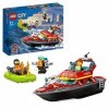 LEGO 60373 City Le Bateau de Sauvetage des Pompiers, Set Flottant, avec Jetpack et 3 Minifigurines, Jouet pour Garçons et Fil