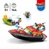 LEGO 60373 City Le Bateau de Sauvetage des Pompiers, Set Flottant, avec Jetpack et 3 Minifigurines, Jouet pour Garçons et Fil