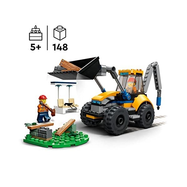LEGO 60385 City La Pelleteuse De Chantier, Jouet Engin De Chantier, Jeu De Construction De Véhicules, Idée De Cadeau Annivers