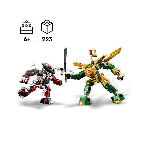 LEGO Ninjago 71781 Le Combat des Robots de Lloyd – Évolution, Jouet pour Enfants de 6 Ans, avec Minifigurines Évolutives Guer