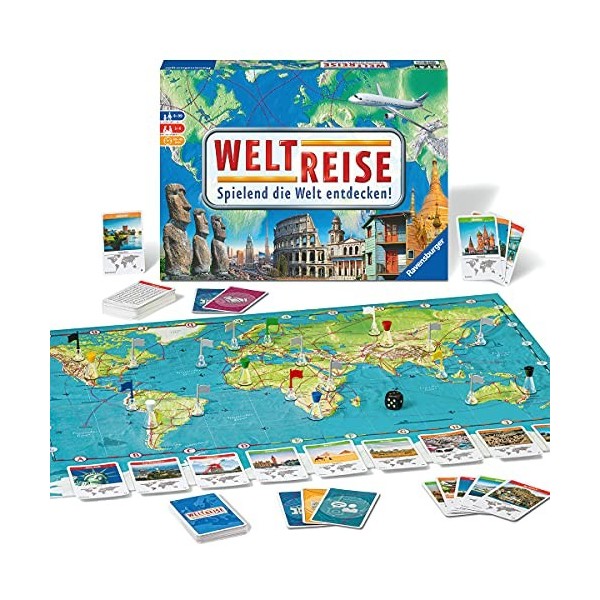 Ravensburger 26888 - Weltreise- Familienklassiker ab 8 Jahren - Gesellschaftsspiel, Reise einmal um die Welt, Reiseplanung fü