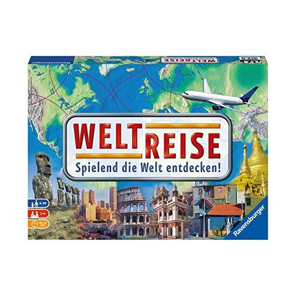 Ravensburger 26888 - Weltreise- Familienklassiker ab 8 Jahren - Gesellschaftsspiel, Reise einmal um die Welt, Reiseplanung fü