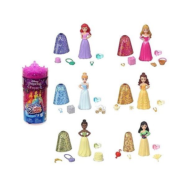 Disney Princesses Poupée Color Reveal™ avec 6 Unboxing Surprises, Party Series, 3,5 Pouces, 3 Sacs avec Surprises Cachées Et 