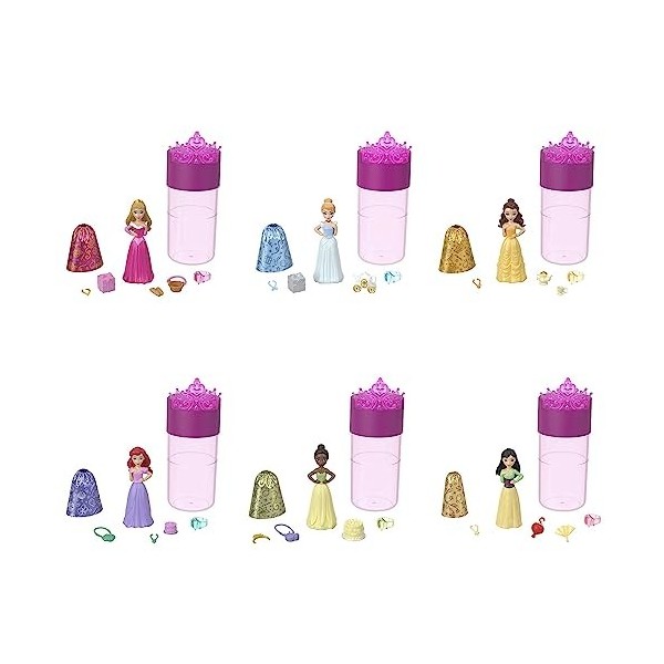 Disney Princesses Poupée Color Reveal™ avec 6 Unboxing Surprises, Party Series, 3,5 Pouces, 3 Sacs avec Surprises Cachées Et 