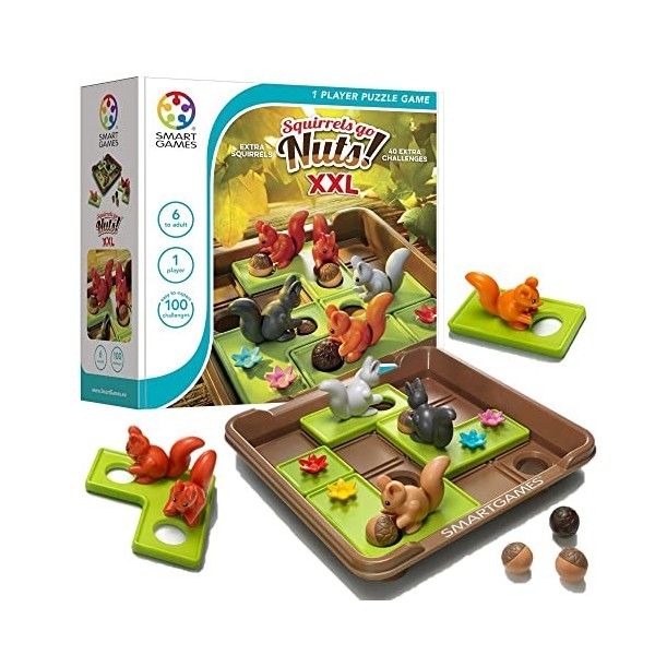 smart games Squirrels Go Nuts XXL, Extra Large Puzzle Game with 100 Challenges, 6+ Years