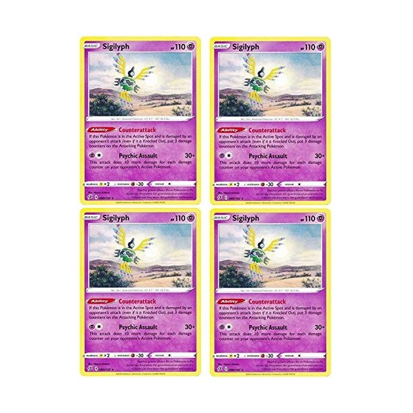 Pokémon – Sigilyph – Lot de 4 cartes Rebel Clash – 80/192 Rare