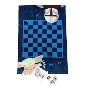 Couverture de jeu The Mandalorian Checkers Ensemble de 3 pi ces comprenant une couverture en peluche, 24 pi ces et un sac de 