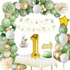 Ballon Anniversaire 1 an,Anniversaire 1 an Decoration,Deco 1 ans Ballon Vert avec Bannière Joyeux Anniversaire,ballon 1 an,Ga