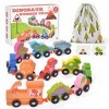 Vicloon Train en Bois,My First Le Train des Animaux de Train Dinosaure avec Chiffres 0-10 Voiture Jouets pour Bebe-Jeu Éveil 