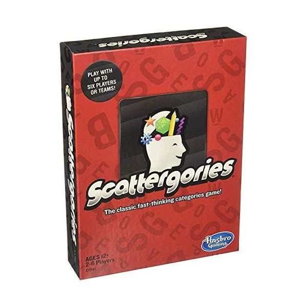 Hasbro C1941 Scattergories- Fast Thinking Categories Game- Don’t Let The Time Run Out- Word Games- Ages 12+, Red, White