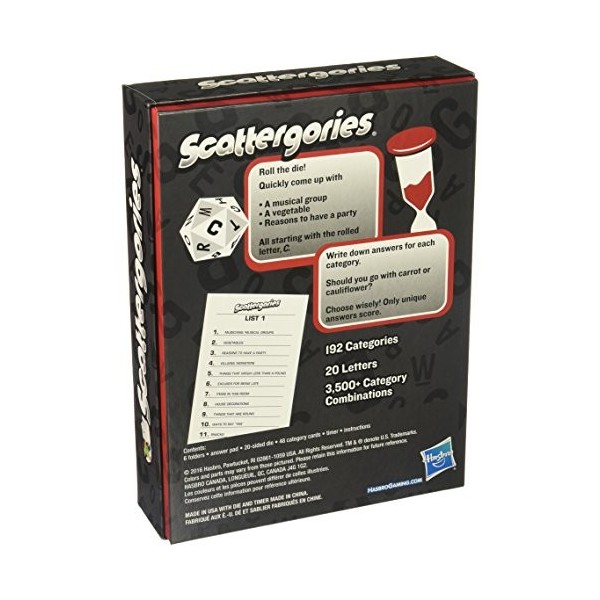 Hasbro C1941 Scattergories- Fast Thinking Categories Game- Don’t Let The Time Run Out- Word Games- Ages 12+, Red, White