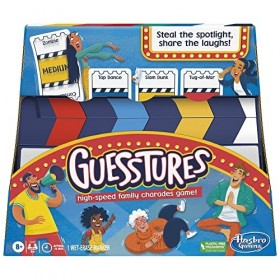 Guesstures Jeu de charades pour 4 joueurs ou plus, comprend des cartes personnalisables et un clapper, jeu de fête de famille