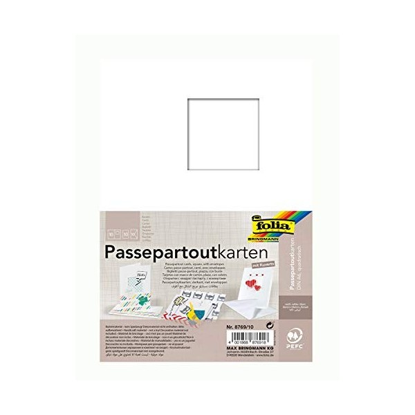 Folia 8769/10 Cartes Passe-Partout Encolure carrée, 10 pièces Blanc