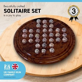 Jeu de société Solitaire en Bois avec Billes en Verre nacré de 20 cm de diamètre | Bois de Thuya | Jeu de société Classique e