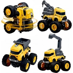 Arozxin Jouets Camion Monstre de Construction - 4pcs Excavator, Mixer, Crane, Dump Trucks Toy | Push and Go Friction Powered 