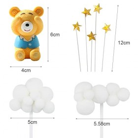 Ksopsdey 34pcs Luxe Bleu Ours Cake Topper, DIY Mini Topper de Gâteau de Ballon, Pentagramme Cake Topper Parti Fournitures, po