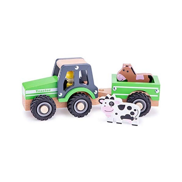 New Classic Toys Trateur avec Remorque Animaux Jouet en Bois pour Enfant, 11941