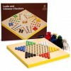 Yellow Mountain Imports Ensemble de Jeux Ludo et Dames Chinoises Halma Recto-Verso 2 en 1 en Bois et en Marbre de Verre - 30,