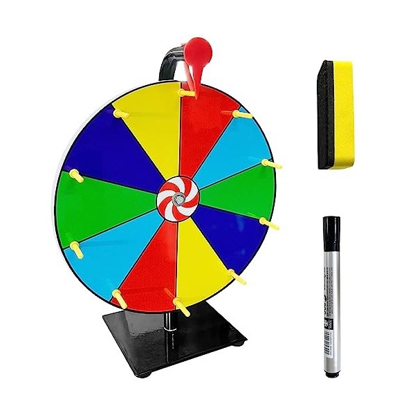 Roue tournante de 30,5 cm avec gomme à sec et marqueur, 10 couleurs Solts Lucky-Win Wheel Game Party Win Wheel fournitures de
