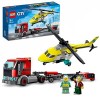 LEGO 60343 City Great Vehicles Le Transport de L’Hélicoptère de Secours, Jouet de Camion, avec Minifigurines, Cadeau pour Les