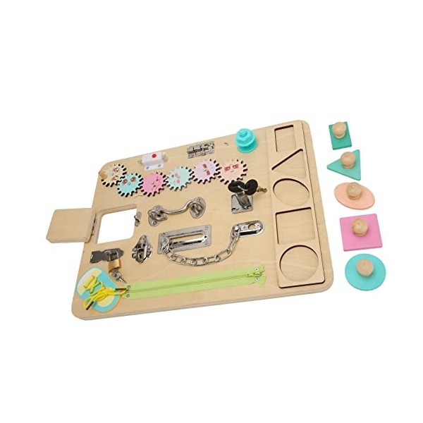 Mothinessto Locks Activity Board, Toddler Skill Board Safe Durable Problem Solving for Home