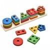 KanCai Formes À Trier et À Empiler Jeu de Tri Couleurs Et Formes Puzzle en Bois Jouets Éducatif Bloc Géométriques pour Les En