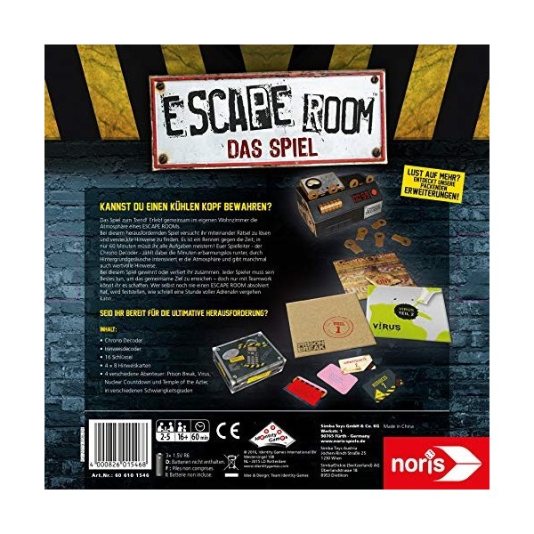 Jeux Noris 606101546 – Escape Room avec 4 cas et Chrono Décodeur [VERSION ALLEMANDE]
