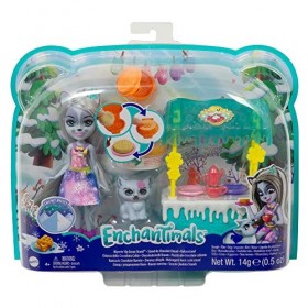 Enchantimals coffret Stand de Gaufres, mini-poupée Hawna Husky, figurine animale Crème Fouettée, pâte à modeler et accessoire