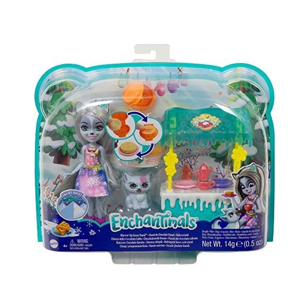 Enchantimals coffret Stand de Gaufres, mini-poupée Hawna Husky, figurine animale Crème Fouettée, pâte à modeler et accessoire