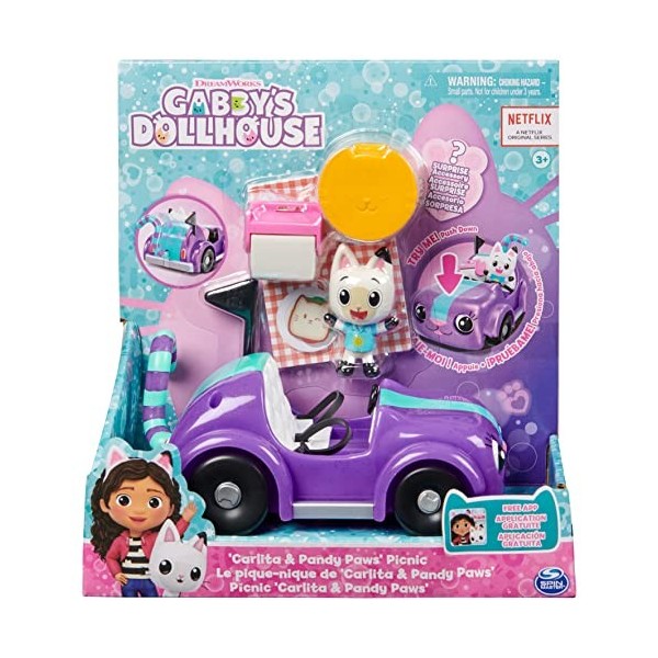 Gabby et la Maison Magique - Gabbys Dollhouse - Vehicule Chabriolette - Véhicule Avec 1 Figurine Et 2 Accessoires - Tiré Du 