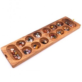 Rombol Folding Kalaha Mancala Game Including Semi-Precious Stones - 2 Colour Wood