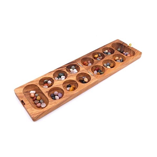 Rombol Folding Kalaha Mancala Game Including Semi-Precious Stones - 2 Colour Wood