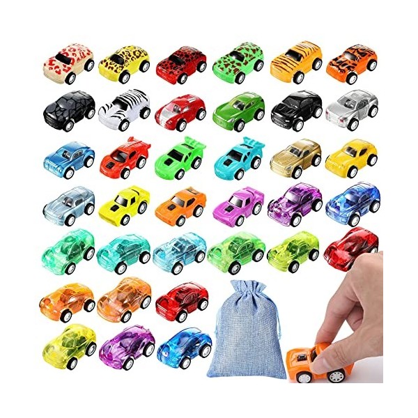 Lot de 36 jouets de voiture pour enfants - Boîte à remontage - Mini