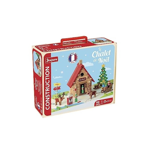 Jeujura - Le Chalet de Noël - 90 pièces - Jeux de Construction dans sa valise en carton - A partir de 5 ans - Agilité - Créat