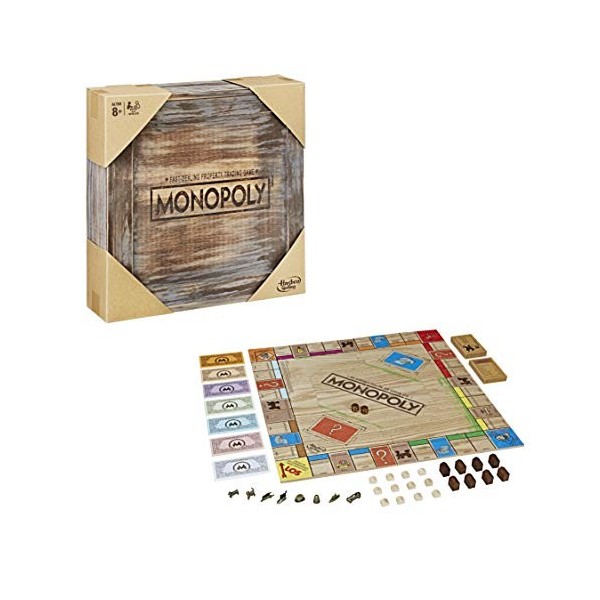 Monopoly Rustic, édition spéciale en bois, le classique des jeux de société, exclusif à Amazon allemand 