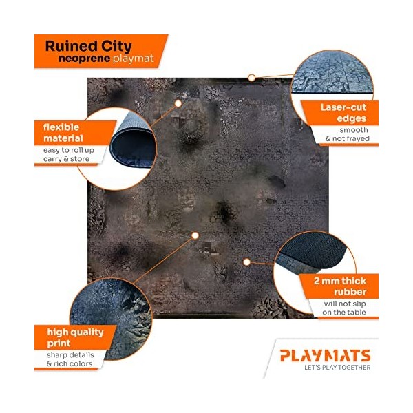 PLAYMATS- Tanks Bataille, Jeu, Tapis en Caoutchouc, A010-R-tanks, Ruined City, 36" x 36" / 91,5 cm x 91,5 cm