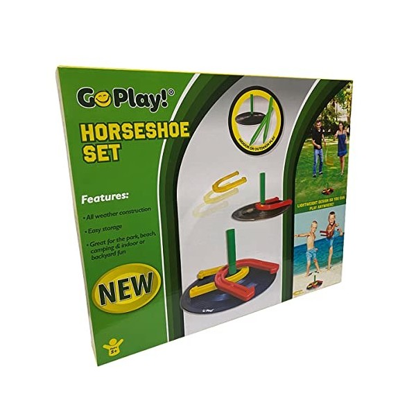 Go Play! Jeu de fer à cheval classique pour lextérieur, fer à cheval sur gazon pour samuser en famille, à partir de 5 ans