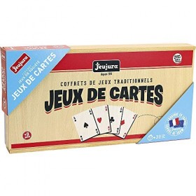 Jeujura - 8145- Jeux de Société-Coffret de Jeux de Cartes - Coffret en Bois