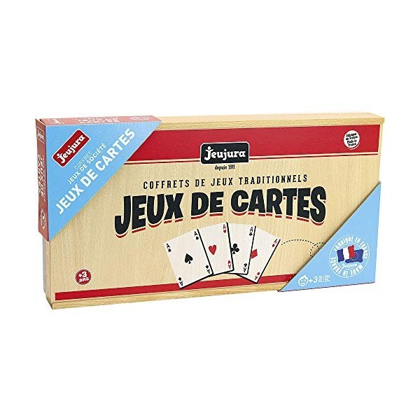 Jeujura - 8145- Jeux de Société-Coffret de Jeux de Cartes - Coffret en Bois