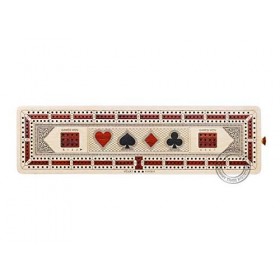 House of Cribbage Planche à croûte continue à 3 rails incrustée en bois dérable / bois de sang - Dimensions : 12,5 cm - Symb