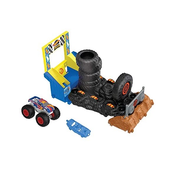 Hot Wheels Coffret de jeu Monster Trucks Arena Smashers Race Ace Défi Carambolage avec camion Race Ace à l’échelle 1/64 et 1 