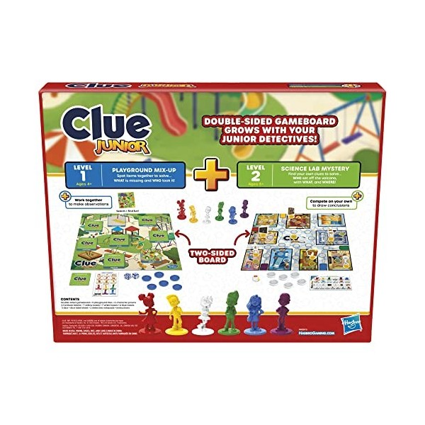 Clue Jeu junior 2 faces 2 jeux en 1, jeu Clue Mystery pour jeunes enfants de 4 ans et plus, jeux pour enfants de 2 à 6 joueur