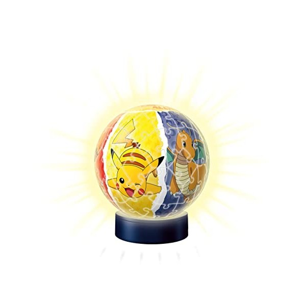 Ravensburger - Puzzle 3D Ball illuminé - Pokémon - A partir de 6 ans - 72 pièces numérotées à assembler sans colle - Socle lu