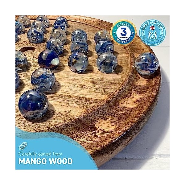 Jeu de société solitaire en bois de 30 cm de diamètre avec marbre de verre Vapour | Jeu de société classique en bois | Jeu de