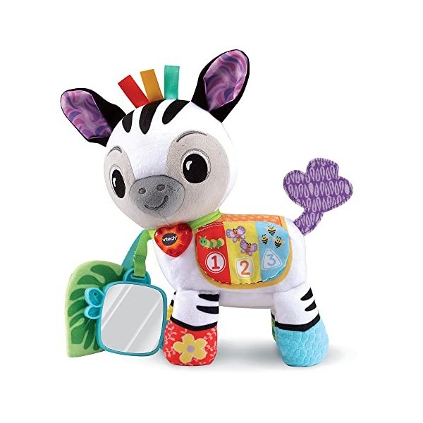 VTech – Timéo, P’tit Zèbre D’activités, Peluche Bébé interactive – 3/36 mois – Version FR