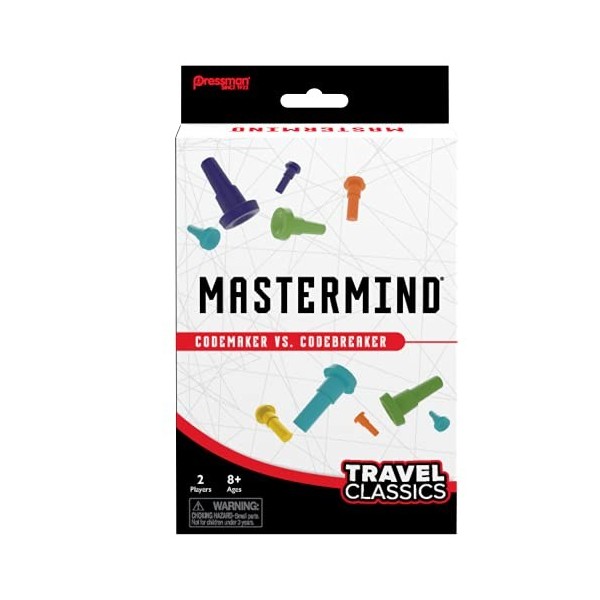 Pressman Travel Classics : Mastermind – Le jeu de stratégie du Codemaker vs. Codebreaker dans un étui de voyage compact