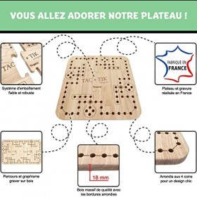 YOOJEUX® TAC-TIK L’Original – 2 à 4 Joueurs – Inclus Cartes pour Jouer au Tock – Jeu de Société Plateau Bois Massif – Fabriqu