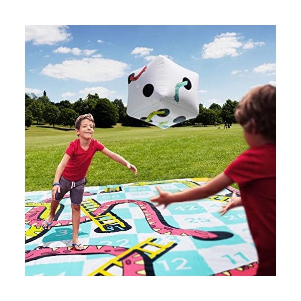 THE TWIDDLERS XXL Jeu Serpents & Échelles avec Dés Gonflables & Sac à Cordon - Jardin Géant & Jeu de Société, Snakes & Ladder